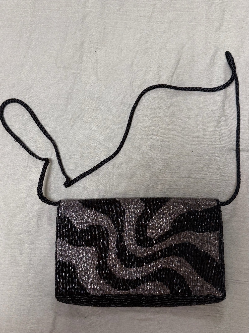 Beaded Evening Crossbody Bag - Black and Silver